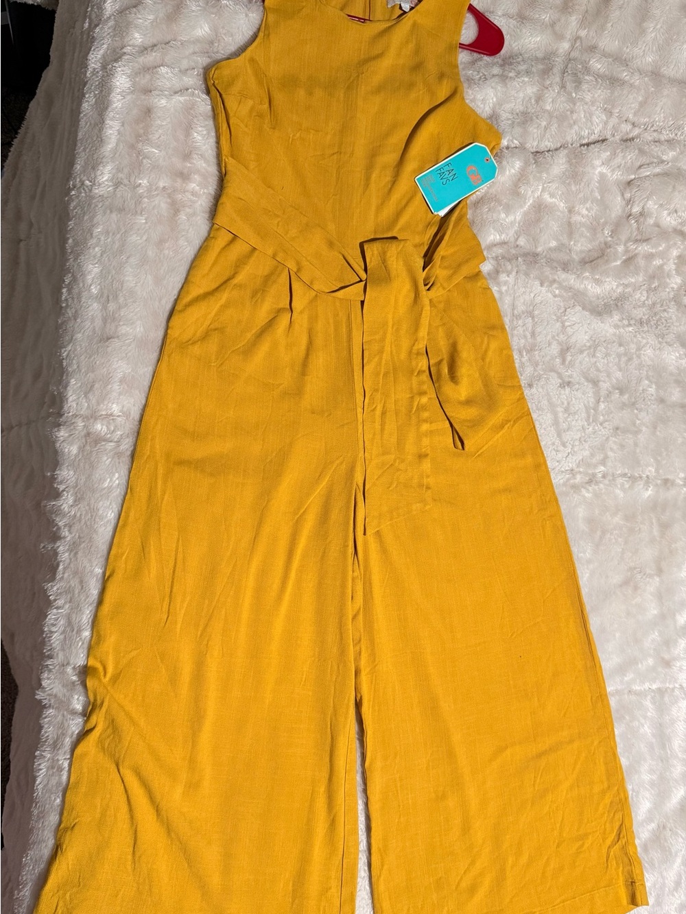 GB girls Mustard Sleeveless Wide-Leg Jumpsuit with Waist Tie